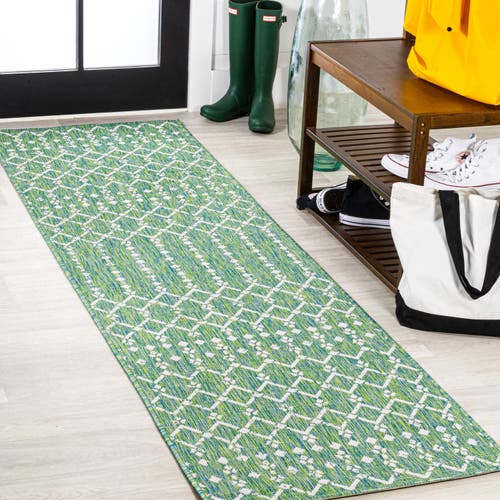 Jonathan Y Ourika Moroccan Geometric Textured Weave Indoor/outdoor Area Rug In Green/cream