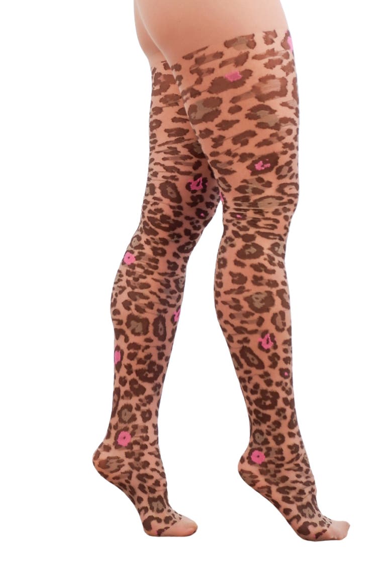 Pink Pop Leopard Sheer Tights, Alternate, color, BROWN/ PINK