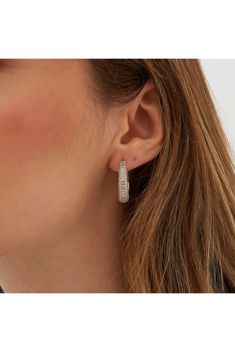 Elliptical Oval Chunky Hoop Sterling Silver Zirconia Earring, Alternate, color, Silver