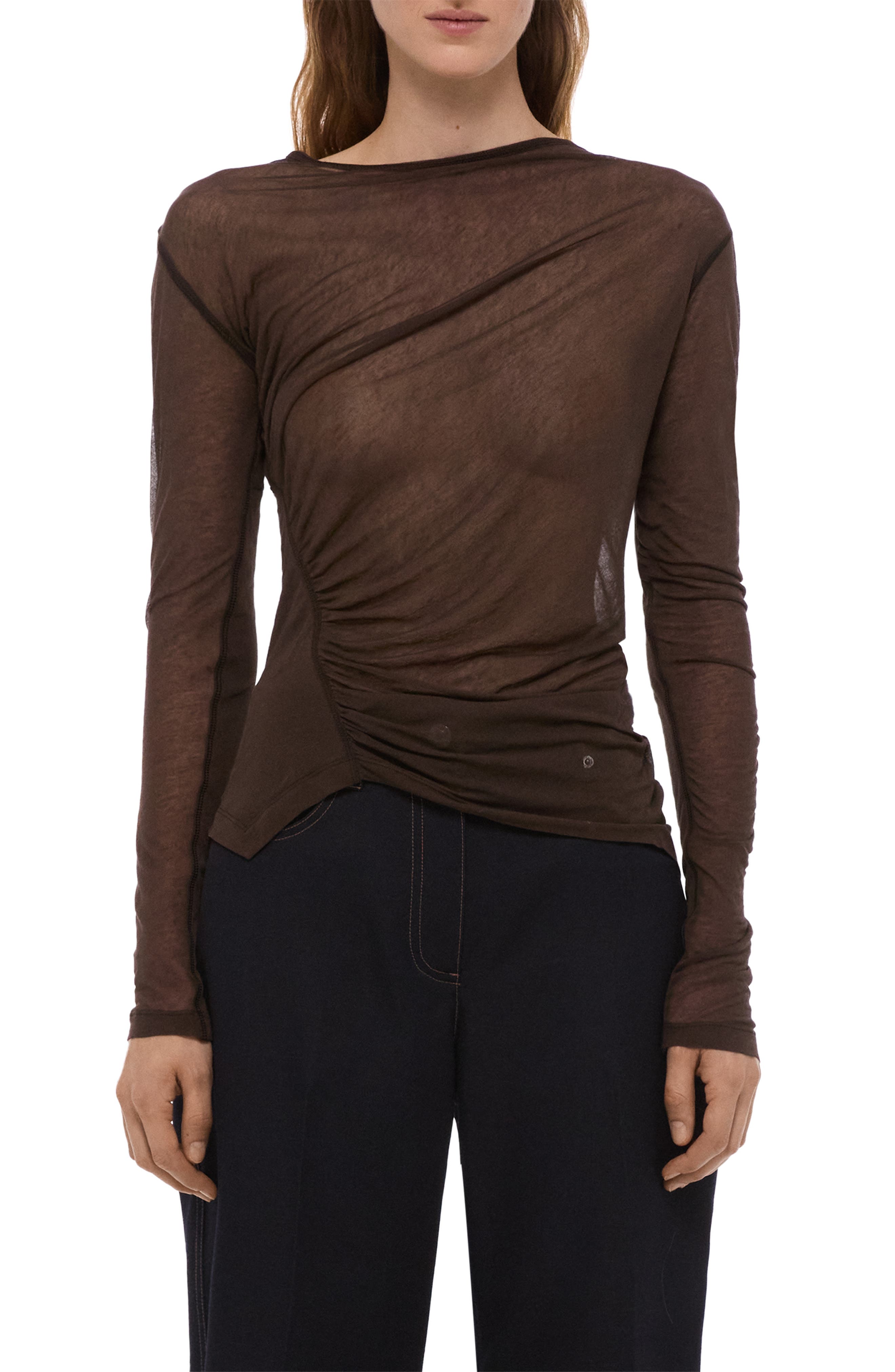 Ruched Asymmetric Hem Cotton Top - image 3
