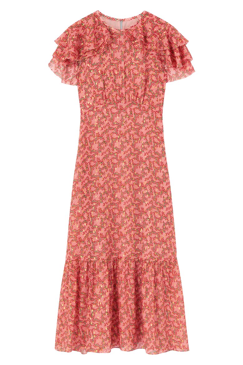 Billie Blossom Capelet Silk Blend Dress, Alternate, color, PINK