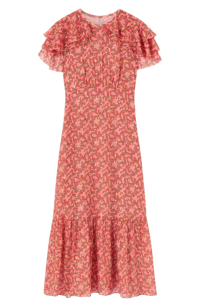 LK Bennett Billie Blossom Capelet Silk Blend Dress, Alternate, color, 