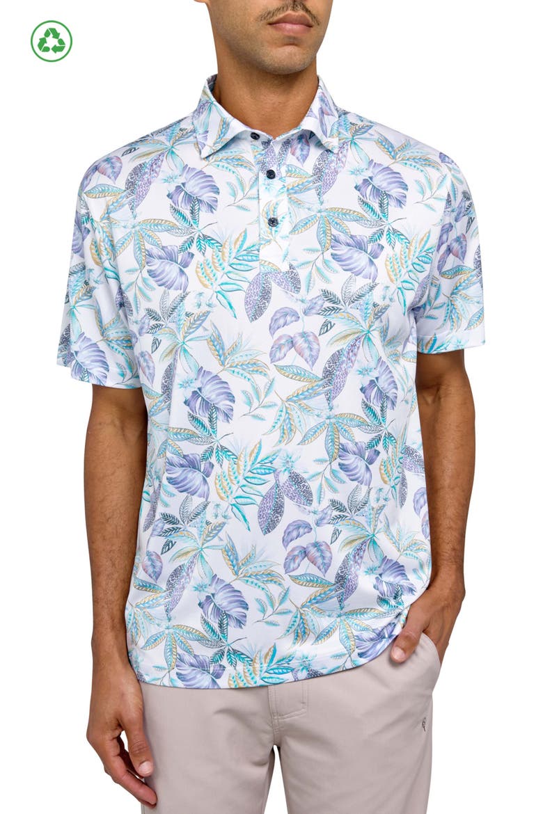 Regular Fit Sketch Leaves Print Recycled Performance Golf Polo, Main, color, MULTI