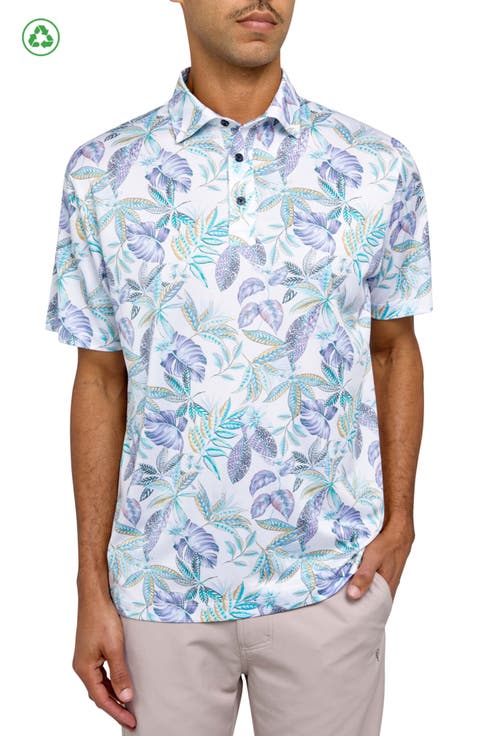 Regular Fit Sketch Leaves Print Recycled Performance Golf Polo