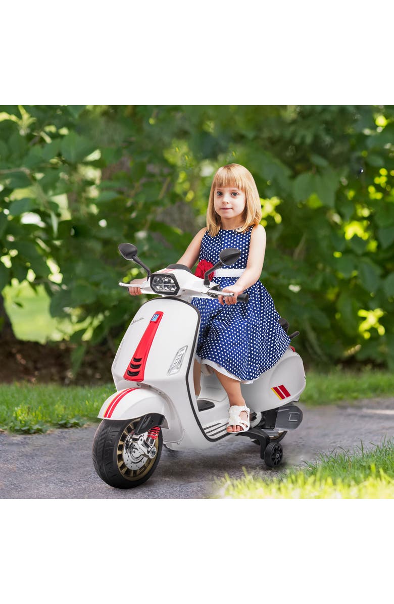 Qaba Vespa 6V Kids Electric Motorcycle with Music, FM Radio, Headlight, Single Button Start, Alternate, color, White