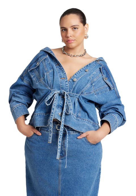 Denim Jacket With Cinched Waist (Plus)