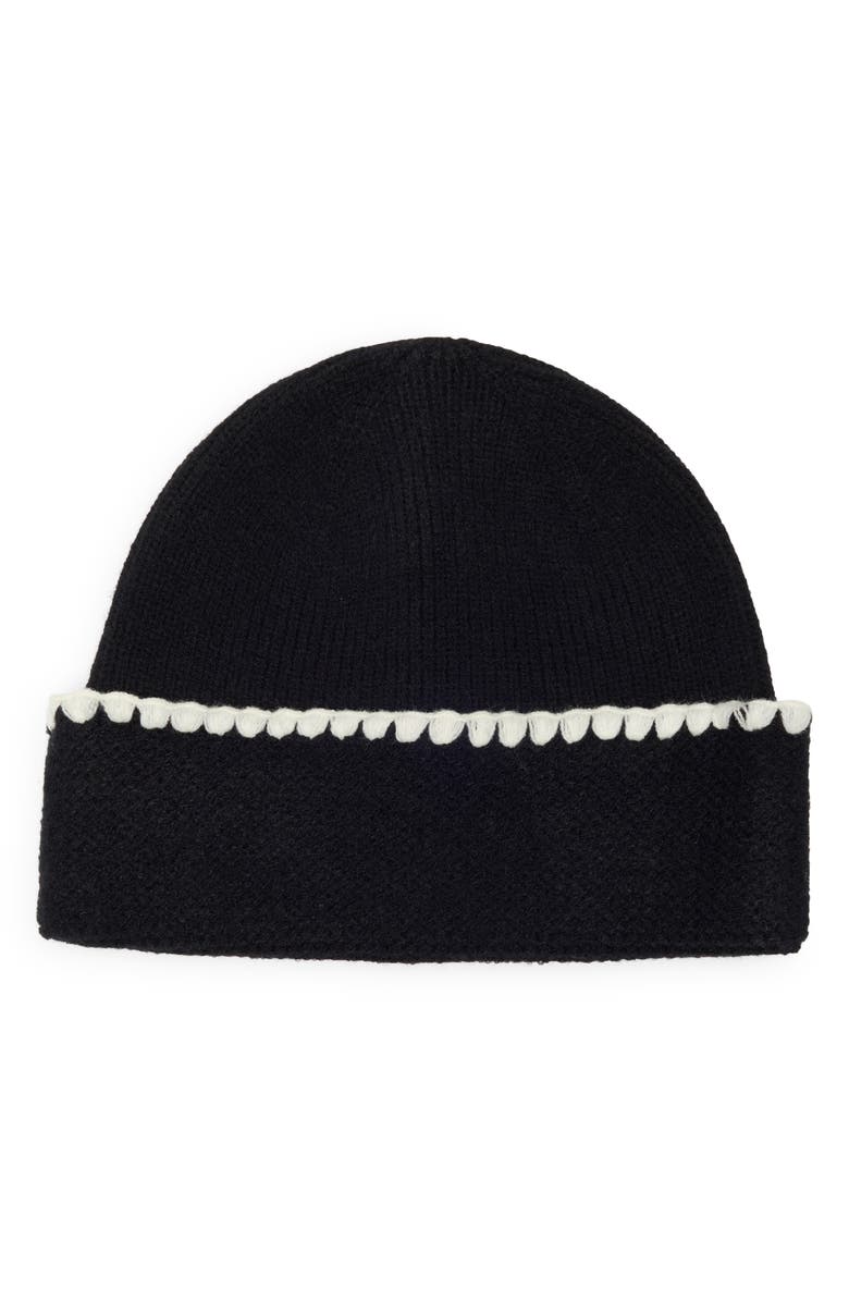 Vince Camuto Whipstitch Cuff Beanie, Main, color, Black White