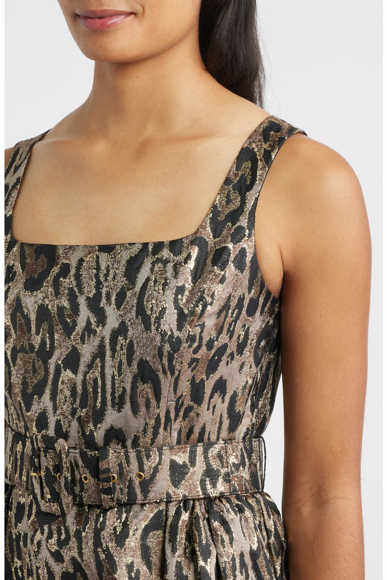 Jacquard Sleeveless Gown, Alternate, color, BLACK/ BEIGE MULTI
