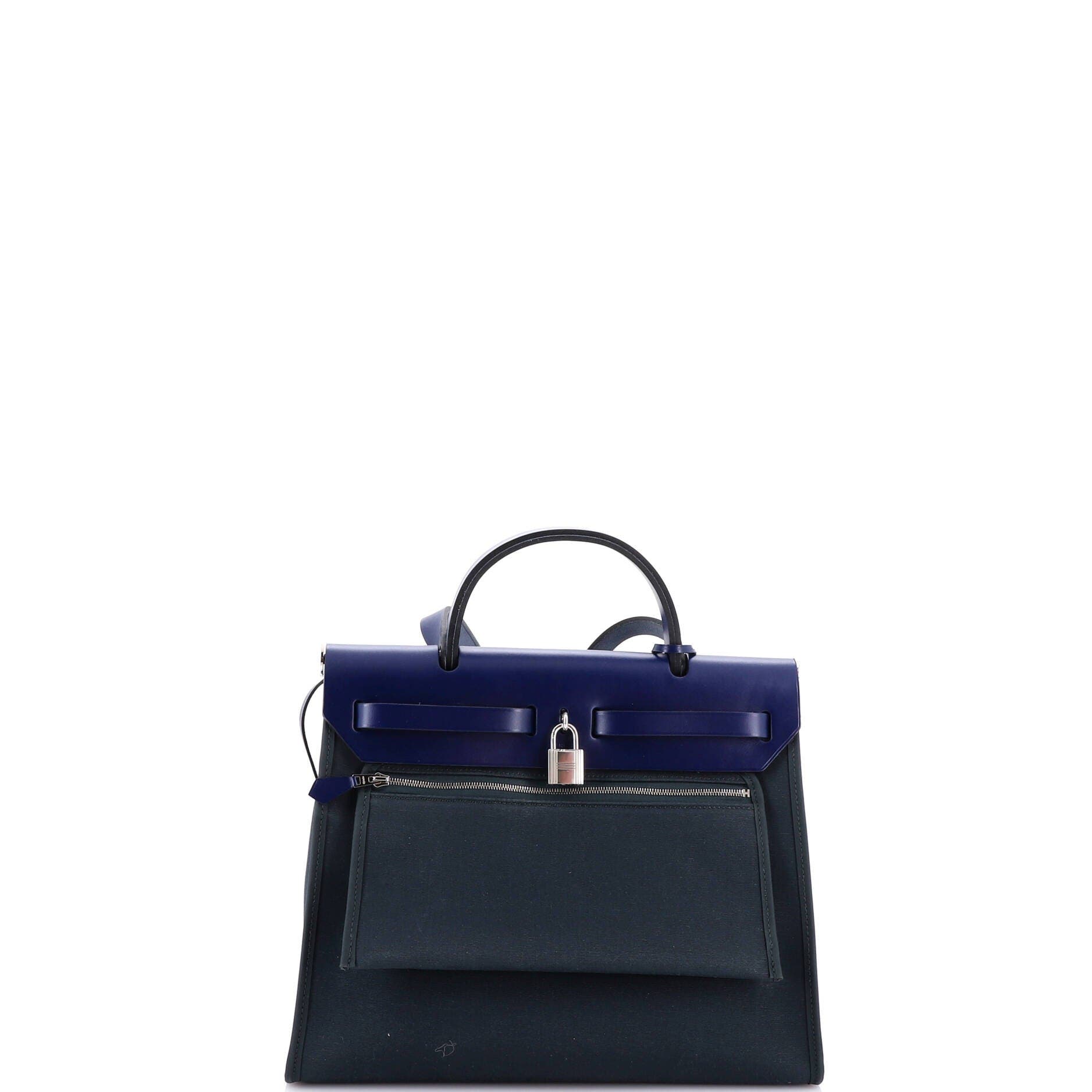 Pre-Owned Hermes Herbag Zip Leather and Toile 31, Alternate, color, Bleu Orage