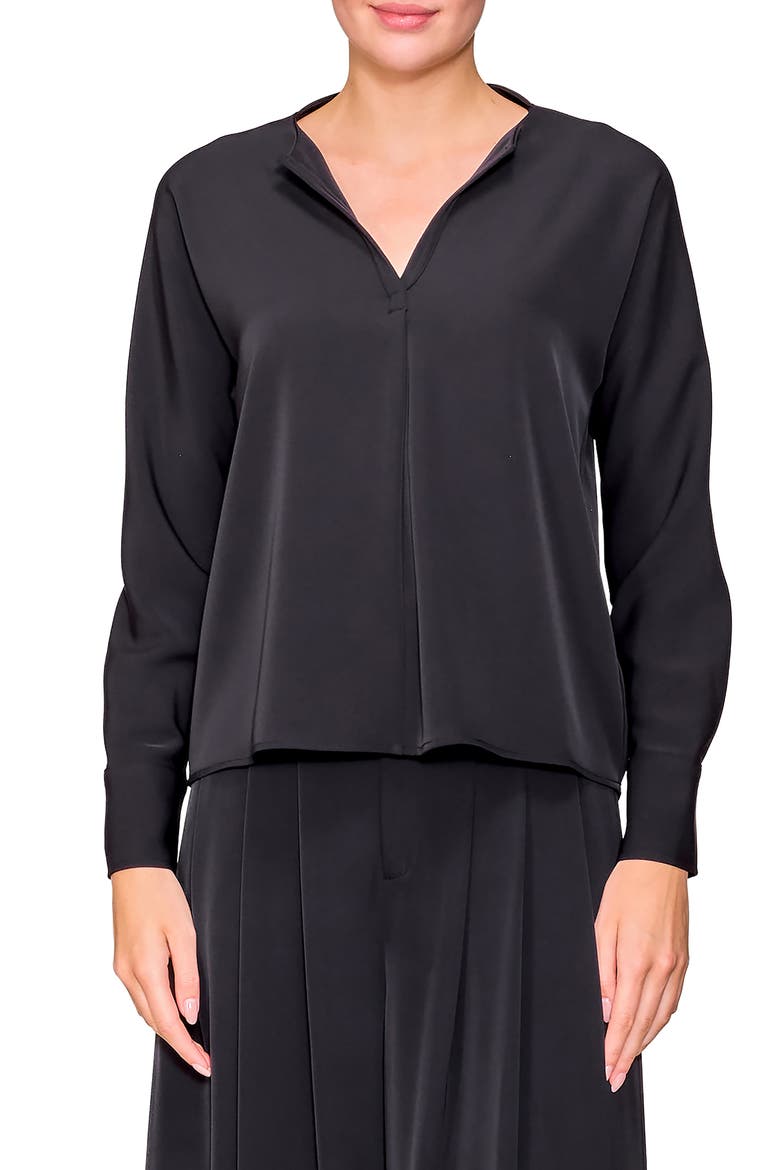 Crepe Split Front Top, Main, color, BLACK