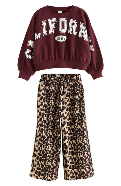 Kids' Varsity Graphic Sweatshirt & Leopard Print Pants Set (Big Kid)