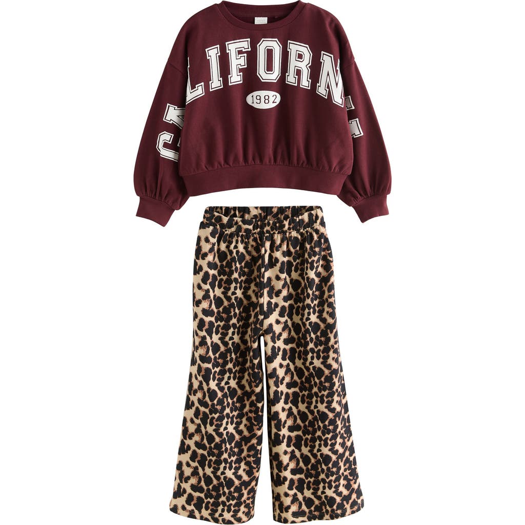Next Kids' Varsity Graphic Sweatshirt & Leopard Print Pants Set In Red