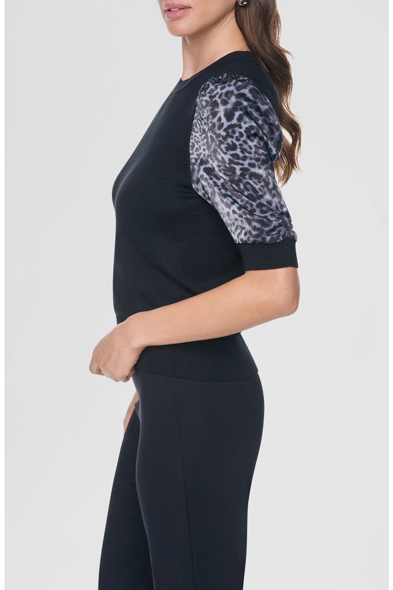 Print Twist Sleeve Mixed Media Sweater, Alternate, color, BLACK/ MOONLIGHT