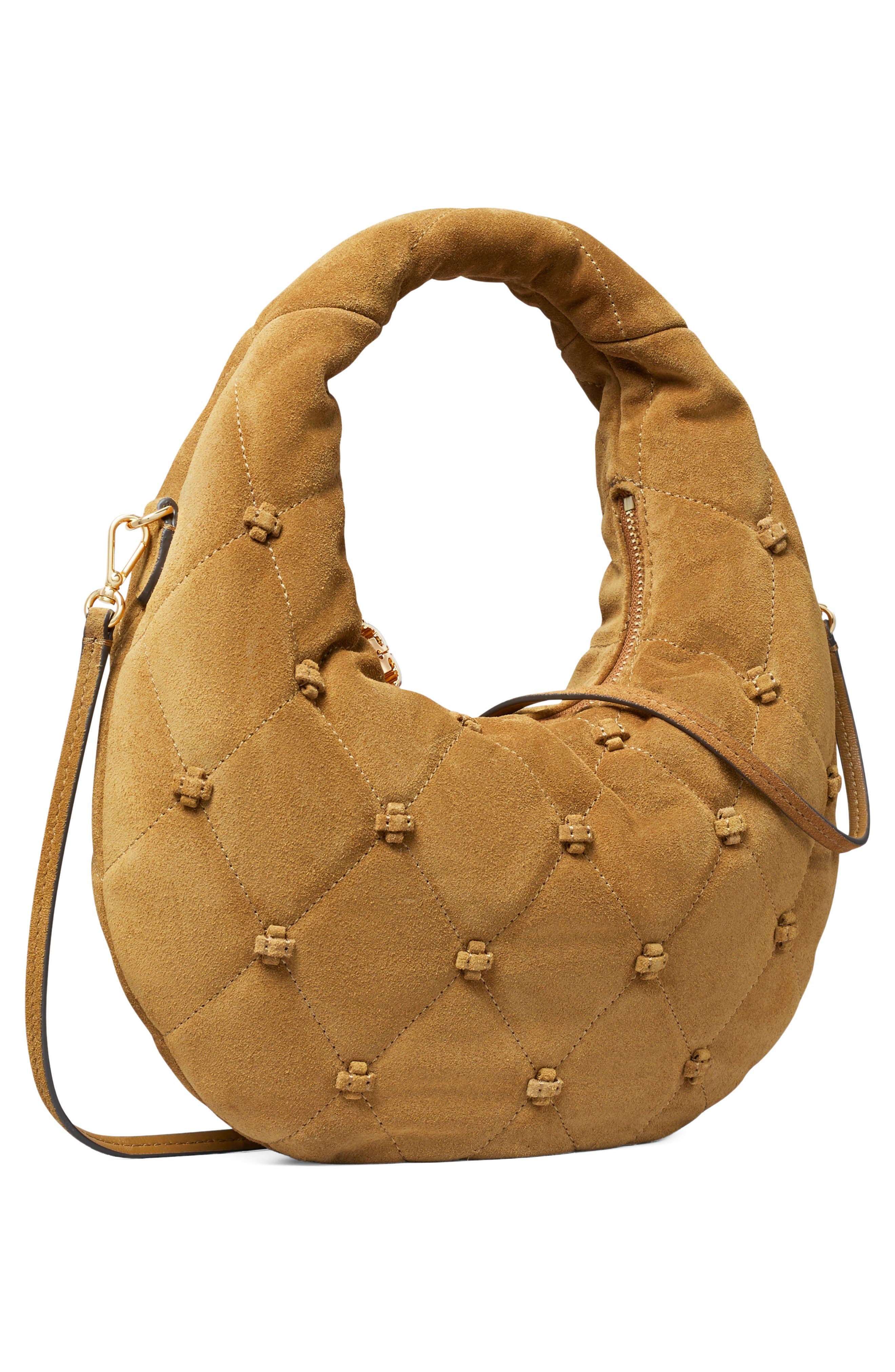 Bunny Knot Suede Top Zip Bag, Alternate, color, TOFFEE
