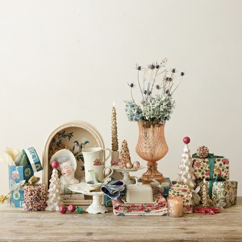 Scalloped Stoneware Pedestal with Pierced Lace Detail