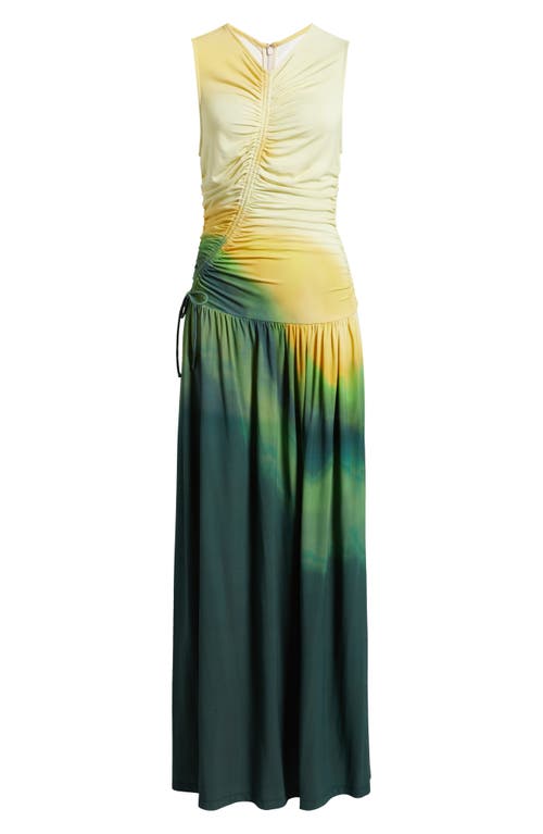 Sani Ruchi Center Ruched Ombré Knit Dress In Sunlit Emerald