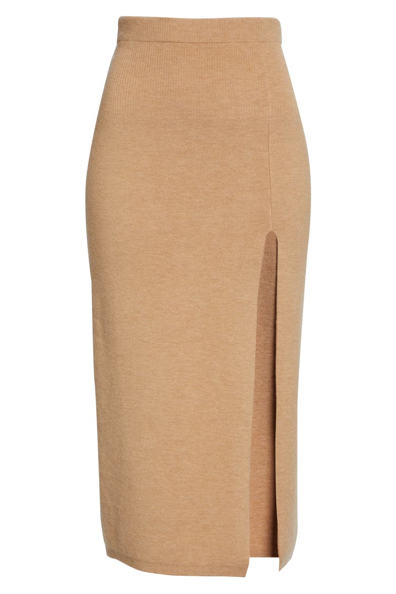 Jara Wool Blend Knit Midi Skirt, Alternate, color, CAMEL