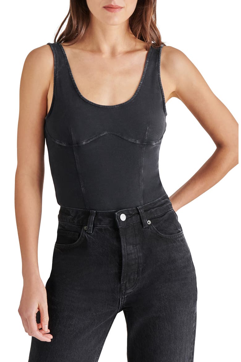 Lailah Stretch Cotton Bodysuit, Main, color, BLACK