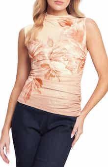 FLYING TOMATO Floral Sleeveless Ruched Mesh Top