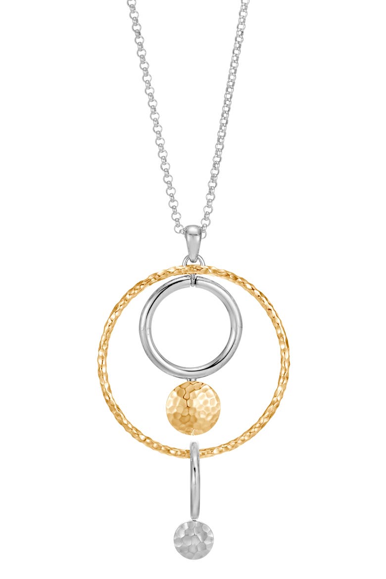 Dot Hammered Long Drop Pendant Necklace, Alternate, color, SILVER/ GOLD
