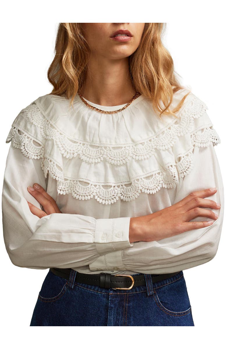 Ro&Zo Crochet Double Frill Blouse, Alternate, color, White