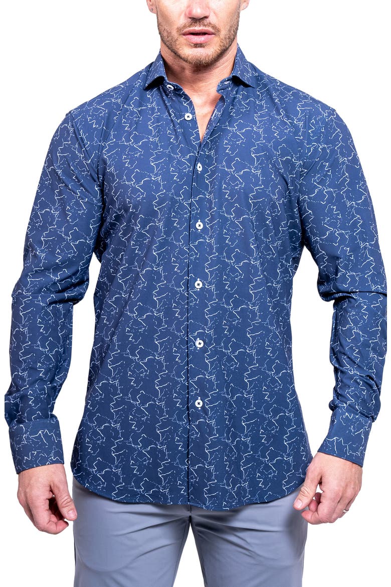 Einstein Print Button-Up Shirt, Alternate, color, BLUE