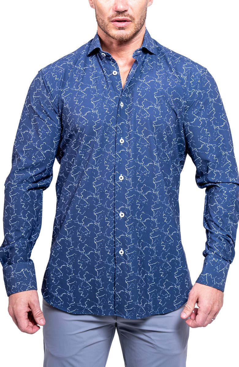 Maceoo Einstein Print Button-Up Shirt, Alternate, color, Blue