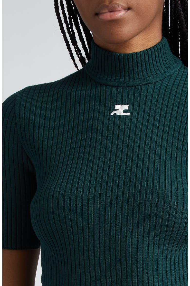 Embroidered Logo Mock Neck Rib Sweater, Alternate, color, DARK GREEN