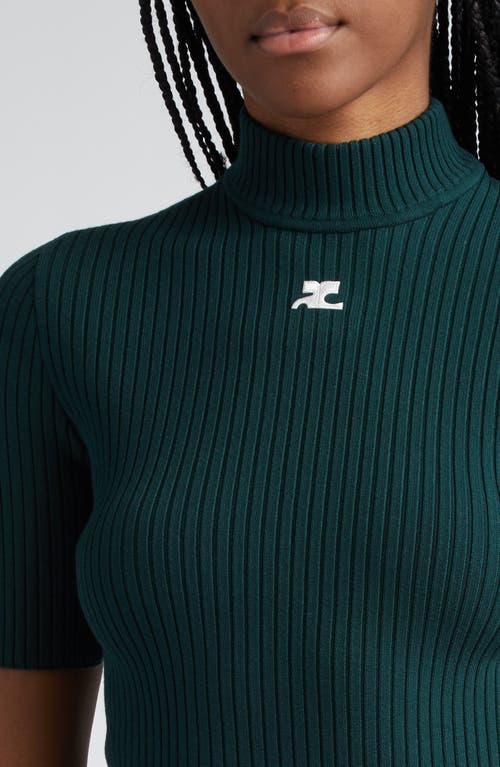 Courrèges Embroidered Logo Mock Neck Rib Sweater In Blue