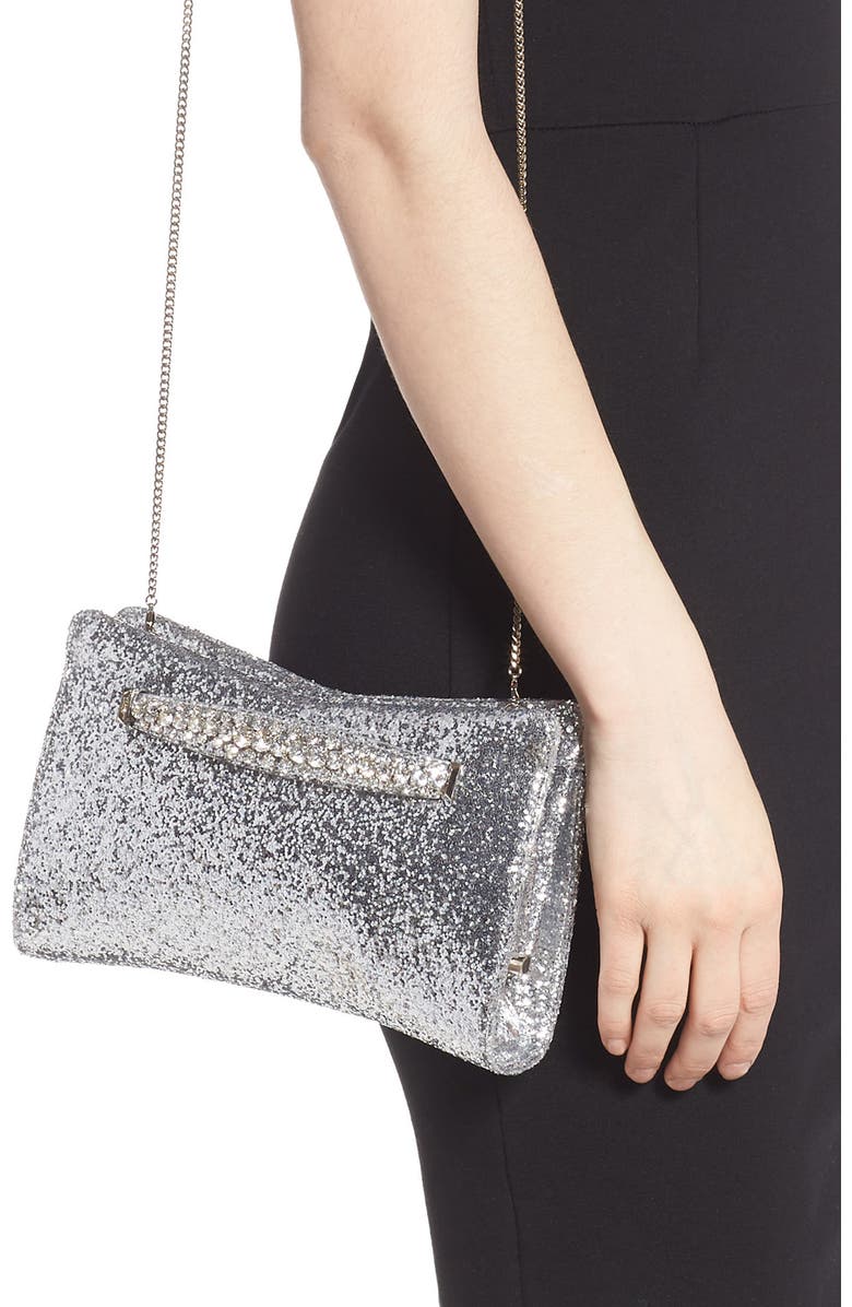 Jimmy Choo Galactica Glitter Clutch with Crystal Bracelet Handle, Alternate, color,