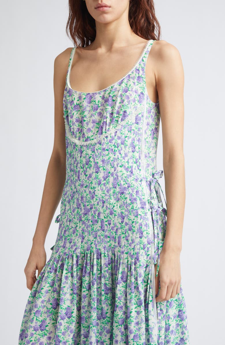 Rabanne Liberty Floral Print Sleeveless Silk Midi Dress, Alternate, color, Fleural Purple / Green /