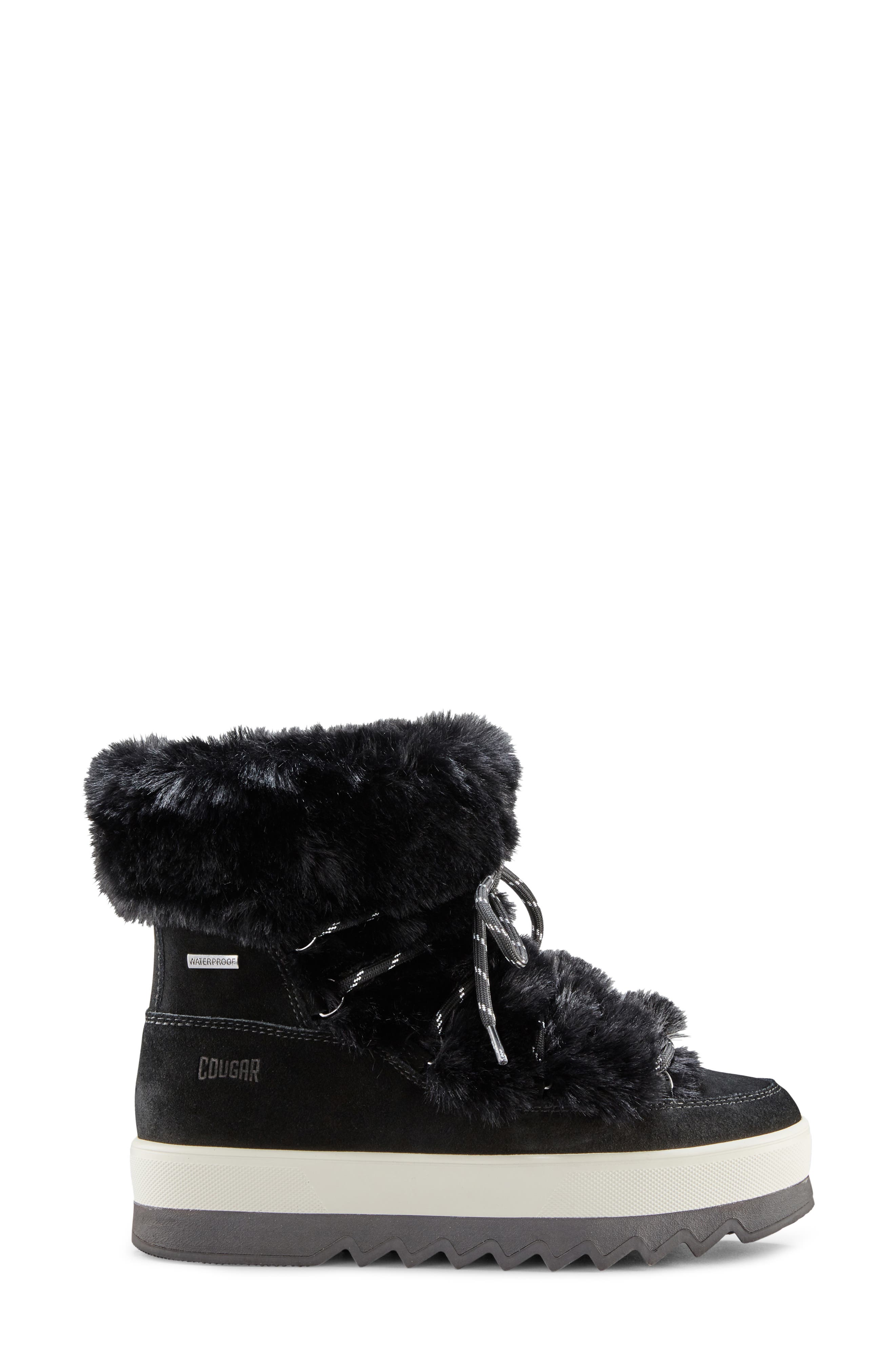 Vanity Faux Fur Trim Waterproof Bootie, Alternate, color, BLACK ALL OVER