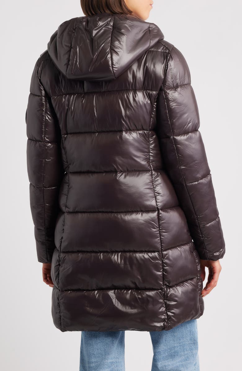 Save The Duck Ines Water Repellent Longline Hooded Puffer Jacket, Alternate, color, Brown Black
