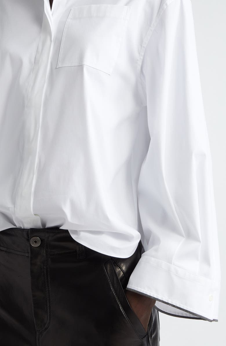 Brunello Cucinelli Monili Trim Stretch Poplin Button-Up Shirt, Alternate, color,