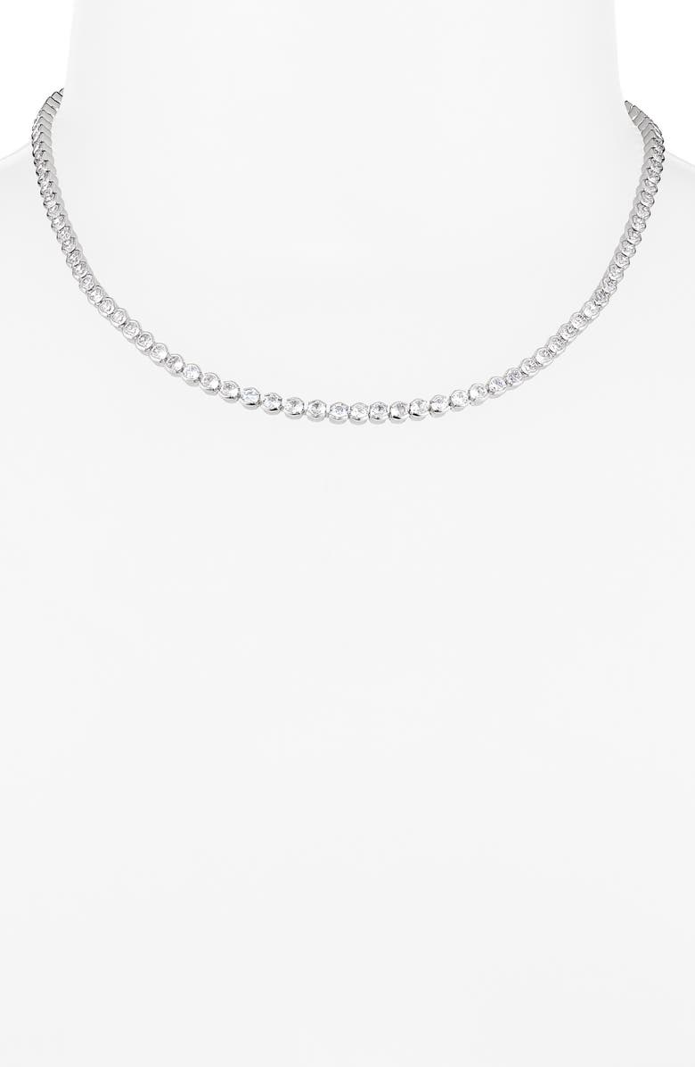 THE SIS KISS Meg Cubic Zirconia Tennis Necklace, Alternate, color, Silver