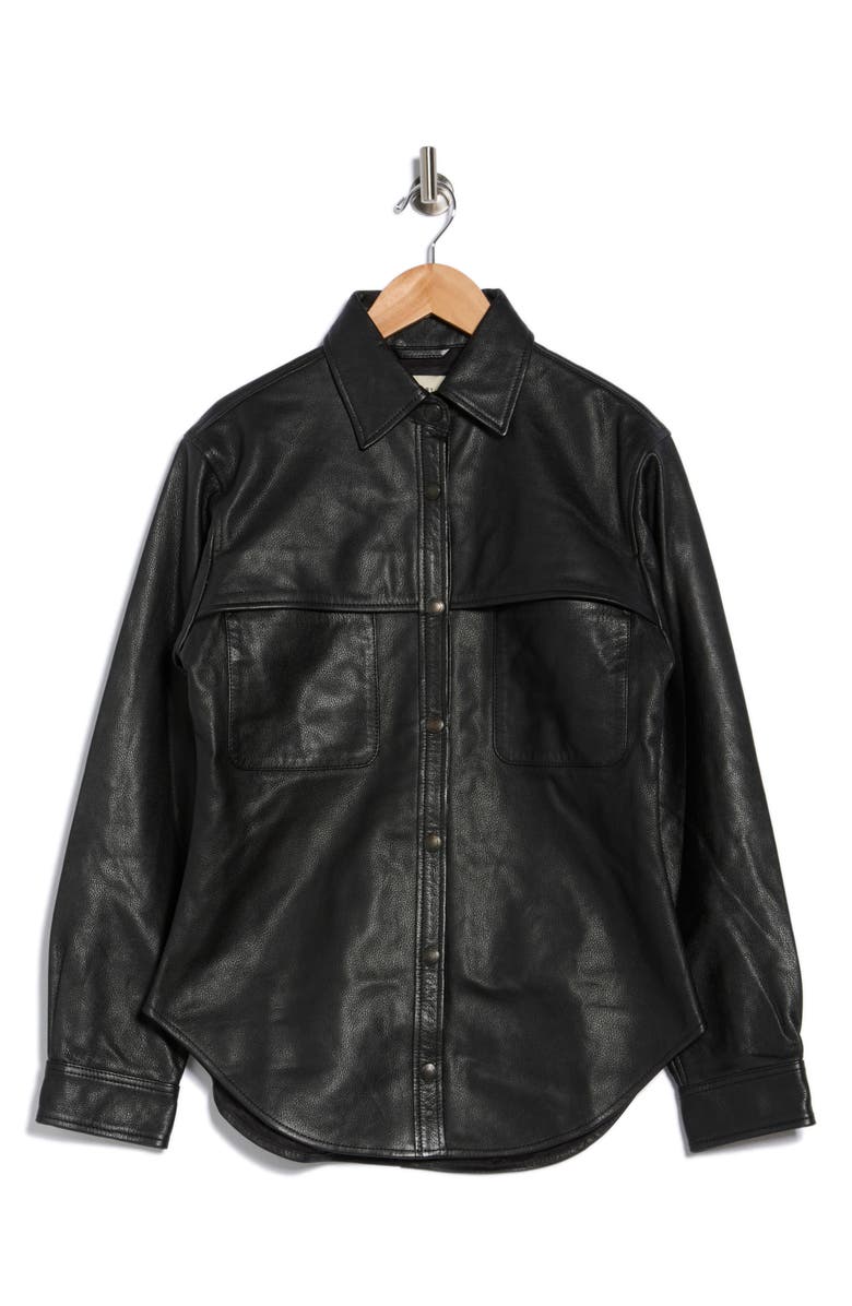 DL1961 Ines Leather Shirt Jacket, Alternate, color, Obsidian