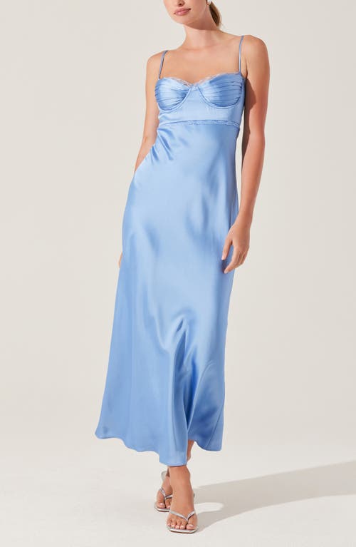 Astr The Label Florianne Lace Trim Satin Slipdress In Blue