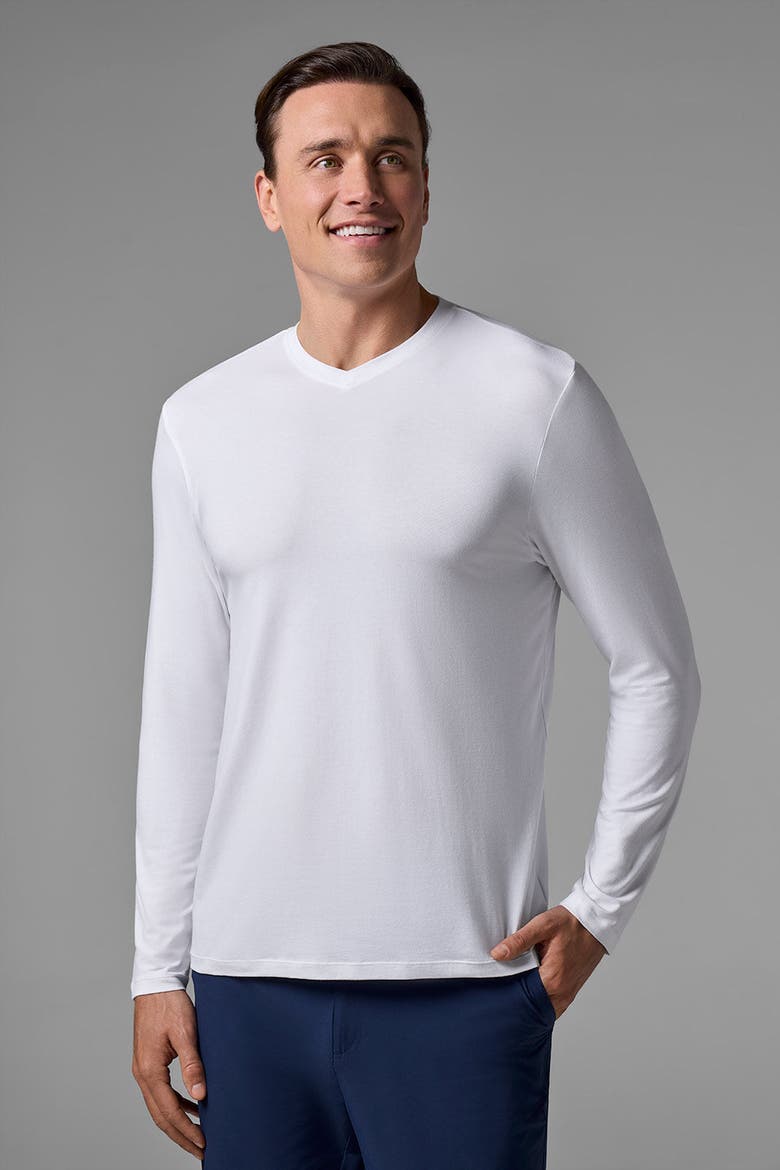 Men's Morada V-Neck Long Sleeve T-Shirt, UPF 50+ Sun Protection, Alternate, color, White