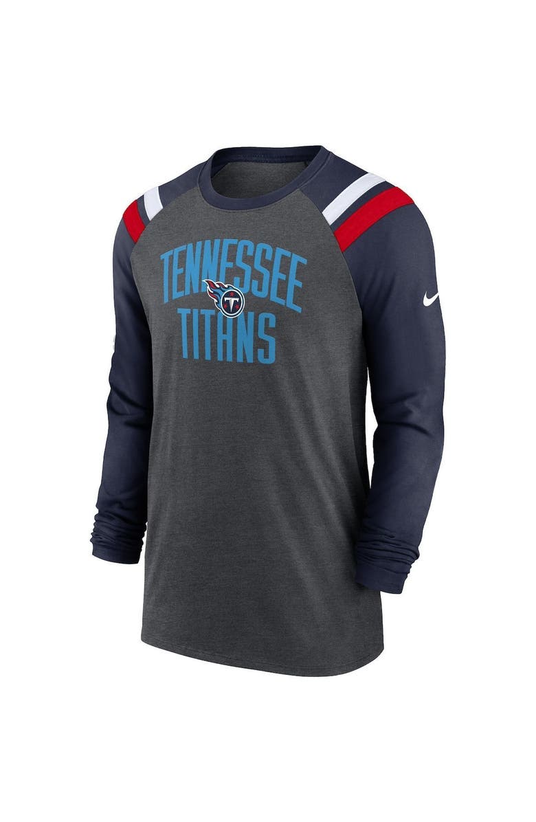 Nike Men's Nike Heathered Charcoal/Navy Tennessee Titans Tri-Blend Raglan Athletic Long Sleeve Fashion T-Shirt, Alternate, color, Heather Charcoal