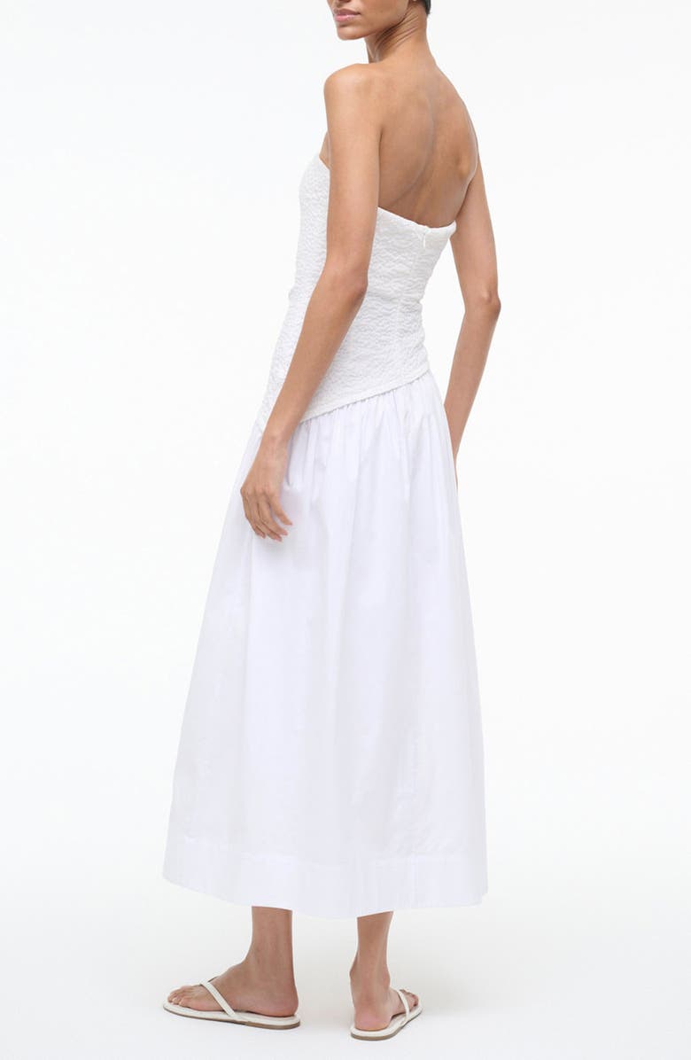 STAUD Nia Strapless Midi Dress, Alternate, color, White
