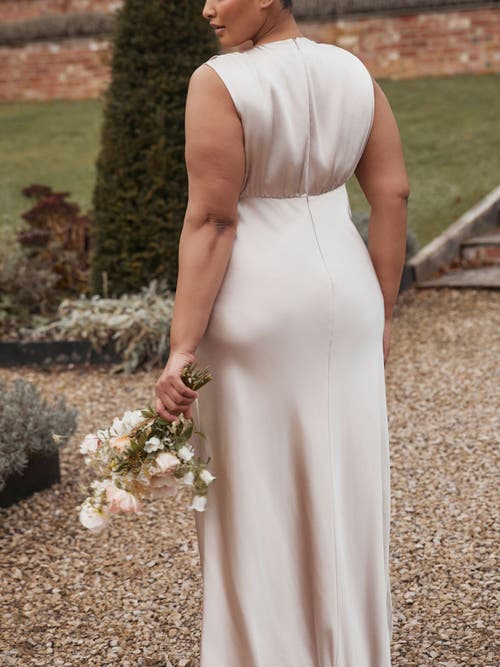 Six Stories Plunge Drape Satin Bridesmaid Dress In Brown