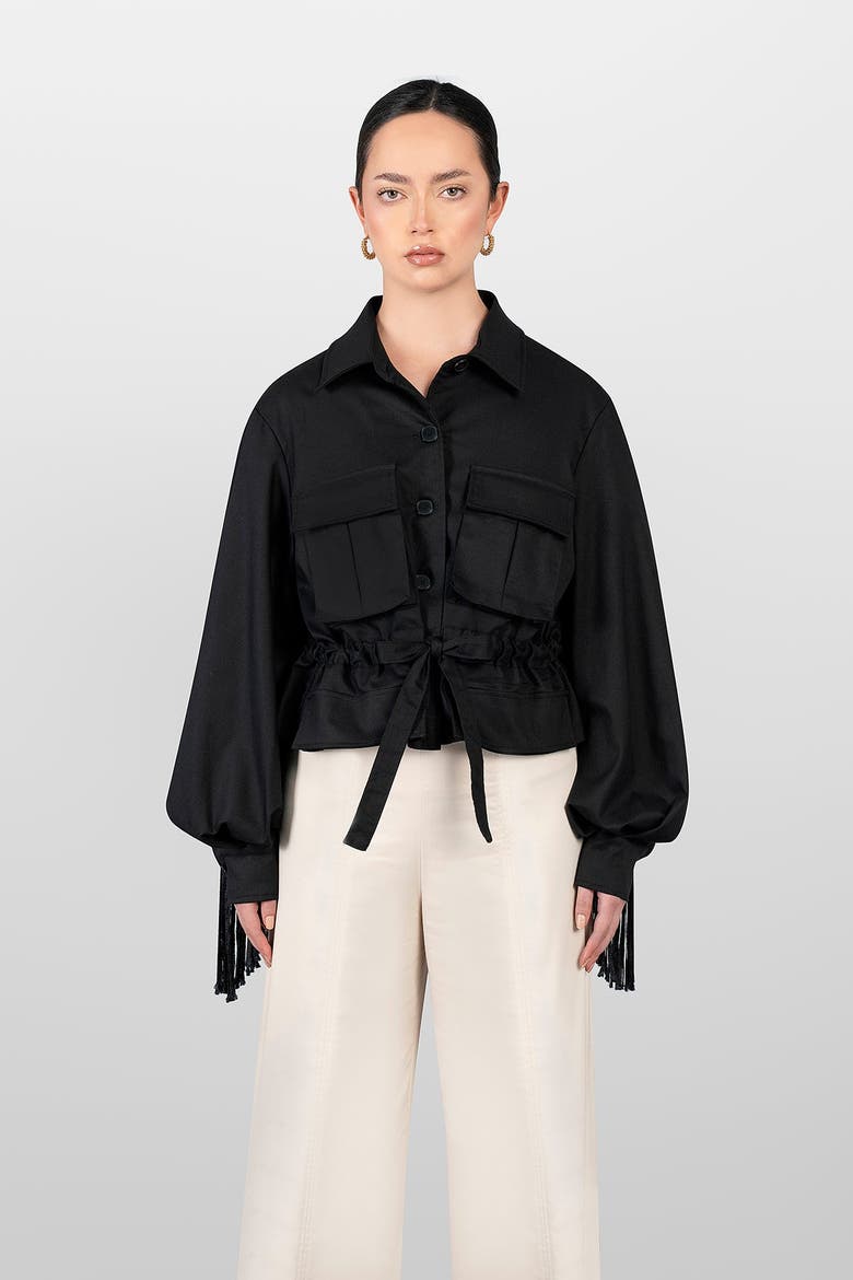 Macrame Sahariana Jacket, Main, color, Black