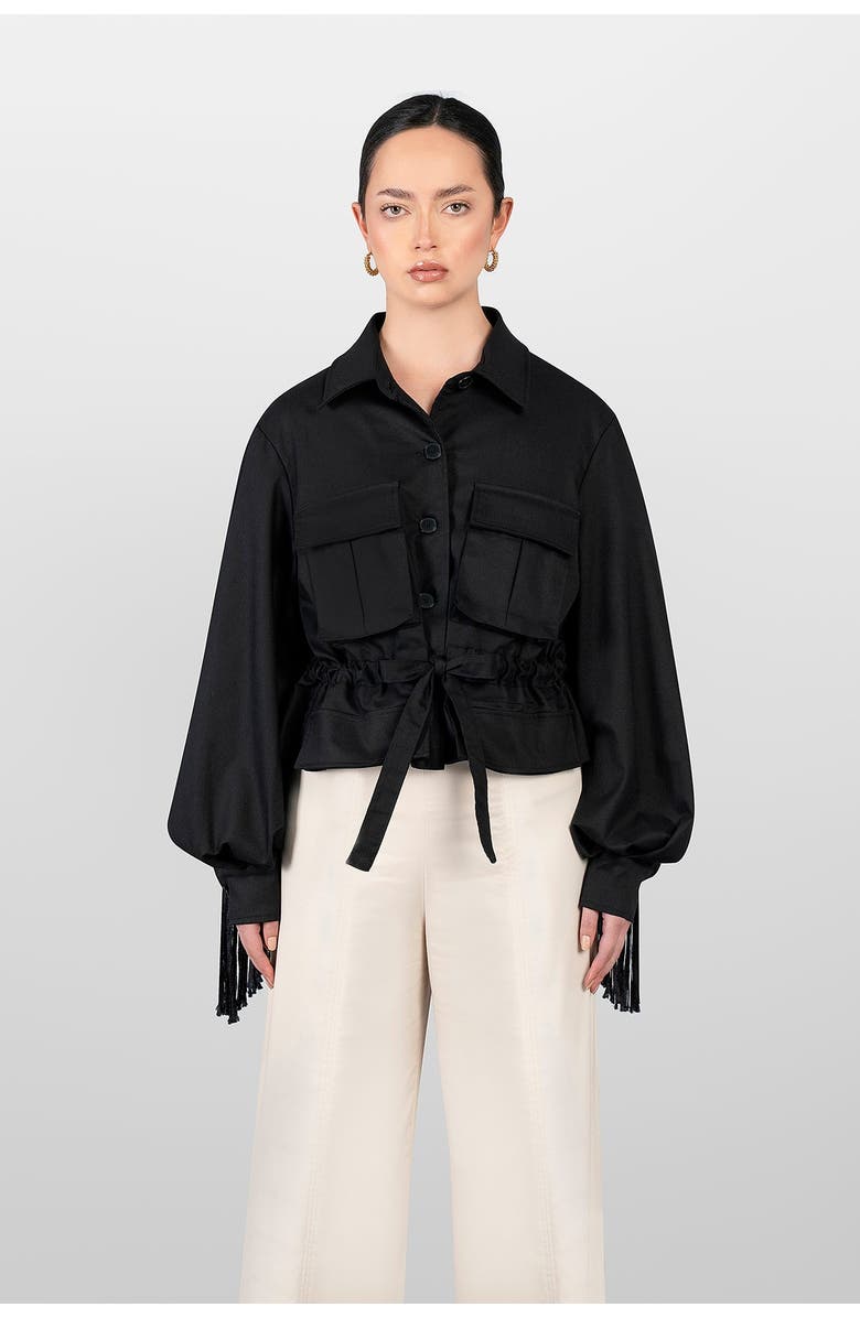 LAURA APARICIO Macrame Sahariana Jacket, Main, color, Black