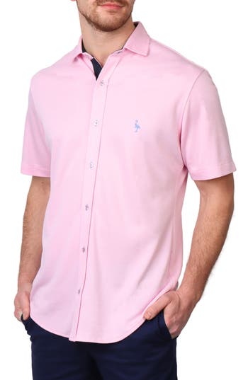 Tailorbyrd Solid Modal Blend Short Sleeve Shirt In Pink