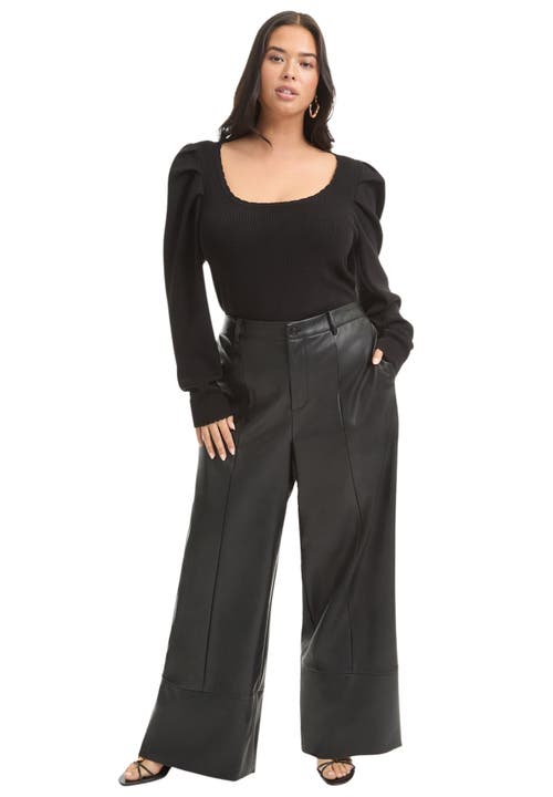 June + Vie Cuffed Faux Leather Pants In Black