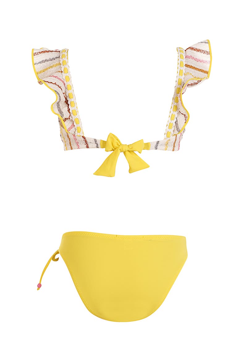 Multi-Color Striped Bandeau Two-Piece Bikini, Alternate, color, Beige