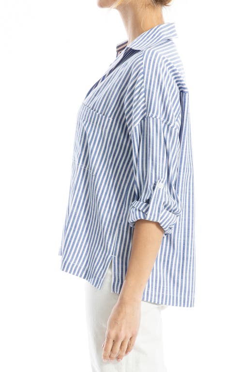 Max Studio Stripe Collared Top In Blue