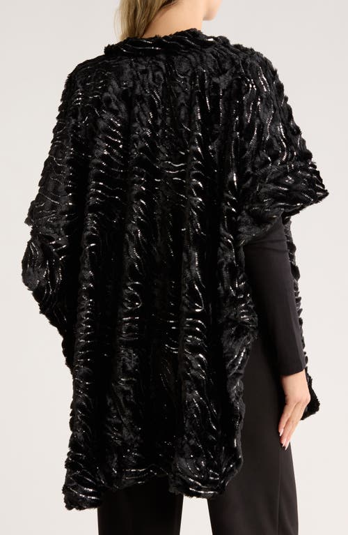 Nanette Lepore Sequin Wave Texture Faux Fur Ruana In Black