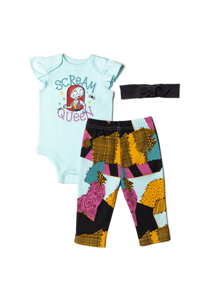 Nightmare Before Christmas 3-Piece Bodysuit and Pants Set, Main, color, Sally Blue