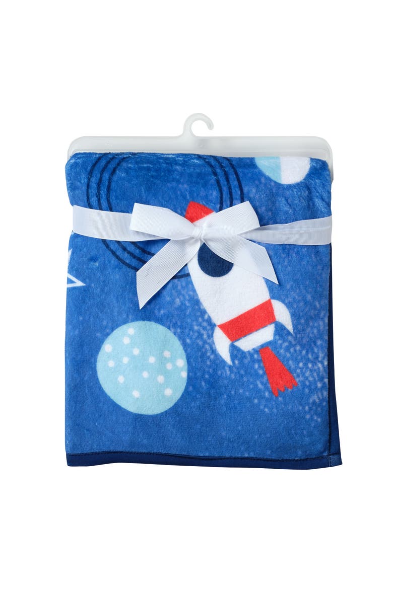 Space Galaxy Blue Rockets/Planets/Stars Baby Blanket, Alternate, color, Blue